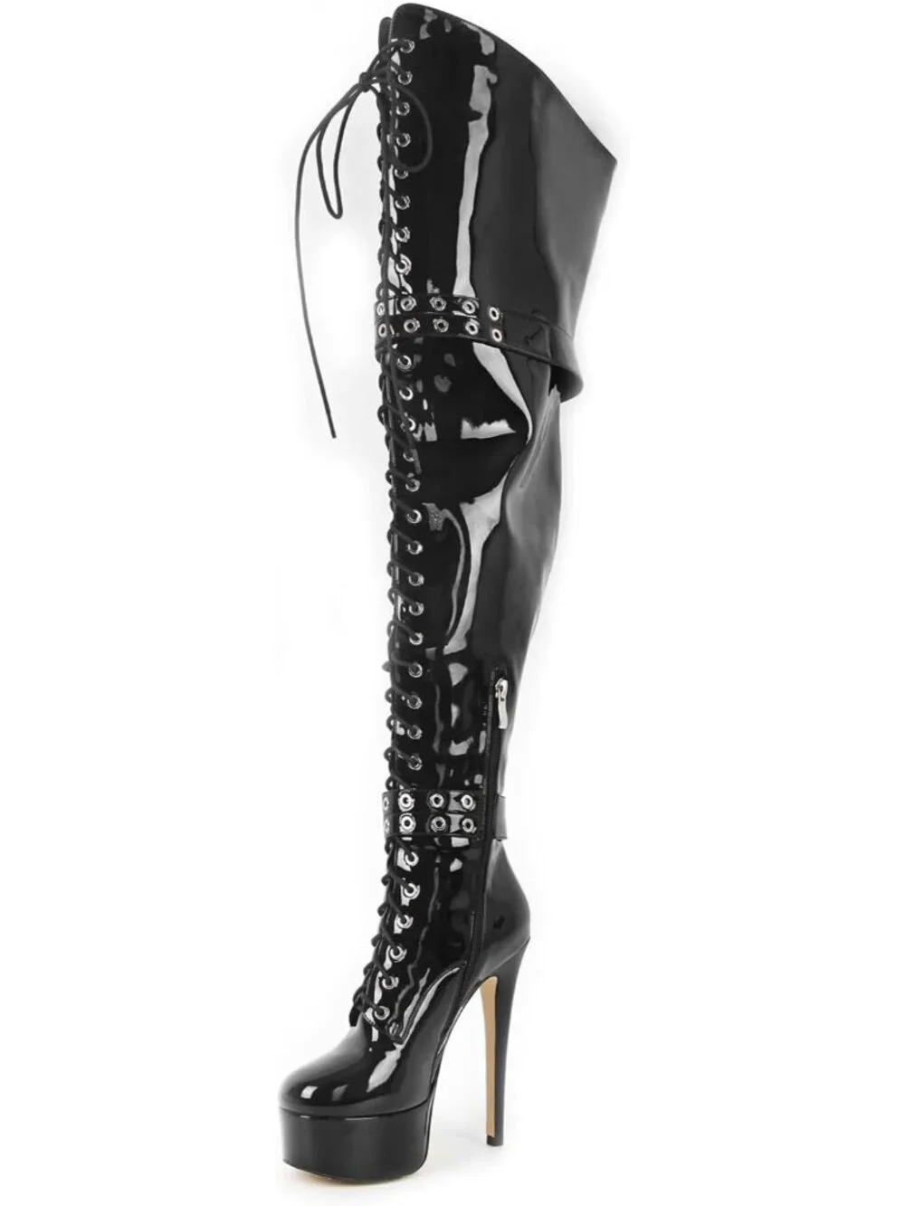 Women's Black Round Toe Platform Stiletto High Heel Over The Knee High Boots